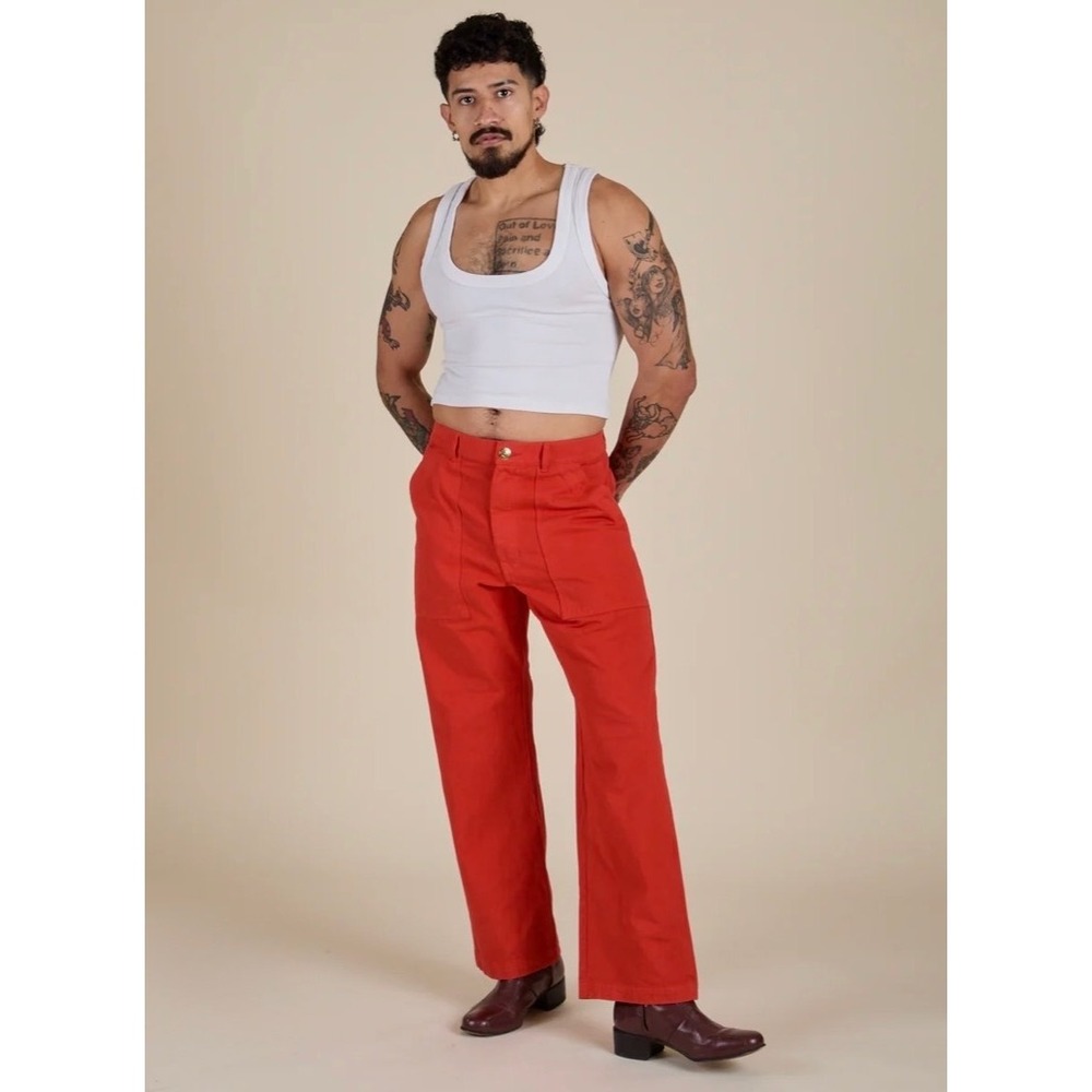 Big Bud Press Work Pants Mustang Red Cotton Twill Straight Leg Unisex Large